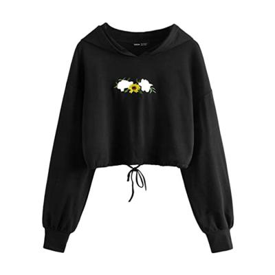 China Yuehui New Solid Color Cotton Butterfly Printed Women's Casual 100% Hoodies Anti-shrink Pullover Custom Wholesale for sale