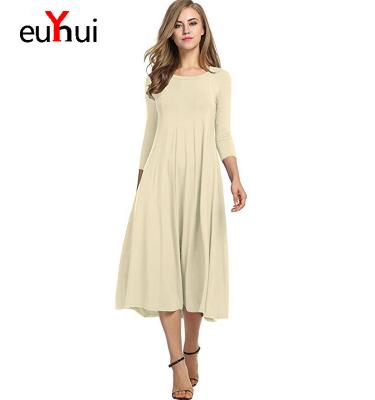 China Autumn Casual Dress Anti-static Regular Dress Simple Mid Length Women's Long Sleeve Breathable Dress for sale