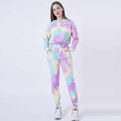 China Customizable Women's Yuehui Apparel Tie Dye Outdoor Sweatshirt Breathable Abstract Two-piece Suit Long Sleeve for sale