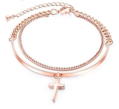 China FASHIONABLE Rose Gold Plating Bangle Metal Bangle Women Bracelet With Cross Charms for sale