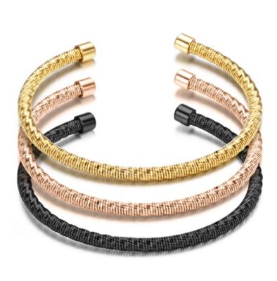 China FASHIONABLE Stainless Steel Simple Cable Bracelet Cuff Adjustable Luxury Cable Bangles for sale