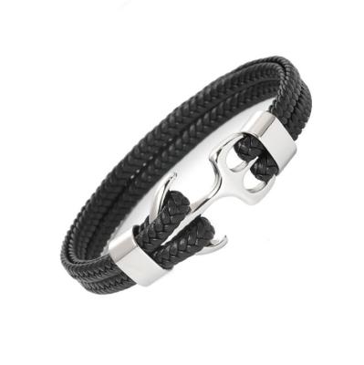 China FASHIONABLE Top Selling Anchor Rope Bracelet Black Leather Anchor Bracelet Love For Men for sale