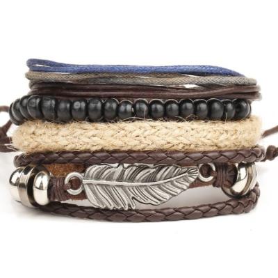 China Daily Wear Multilayer Leather Bracelet Handmade Leather Woven Bracelet For Men for sale