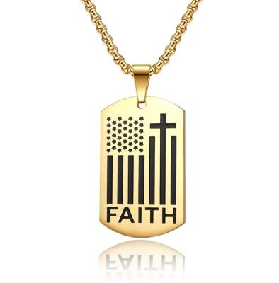 China Faith FASHIONABLE Square Collar Dog Tag Sublimation Gold Tag Cross Necklace for sale