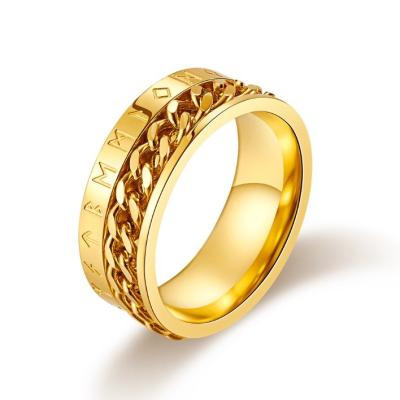 China 8mm Neo-Gothic Men's Chain Ring Stainless Steel 18k Gold Viking Stainless Steel Ring for sale