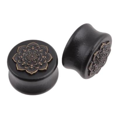 China Daily Hot Ebay Wooden Flower Design Earring Body Jewelry Flesh Tunnel Ear Piercing Plugs for sale