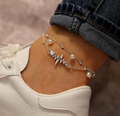 China ECG Bohemian Simple Pearl Anklets Designs Jewelry Ladies Silver Anklets for sale