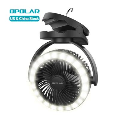 China OPOLAR Outdoor 10000mAh Battery Operated with LED 22 Speed ​​Airflow withTimer 4 Setting Camping Lantern Clip on Hanging Mini Table Fan for sale