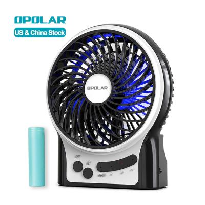 China OPOLAR Hotel Cooling 2200mAh Battery Operated Electric Desk Fans with Lights 3 Speeds Small Personal Portable Mini Table Fan for sale