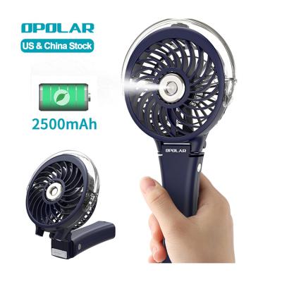 China Hotel OPOLAR Small Electric Foldable Mist Fan 2500 Mah Battery Rechargeable Handheld Fans with Lights Portable Mini Misting Hand Fan for sale