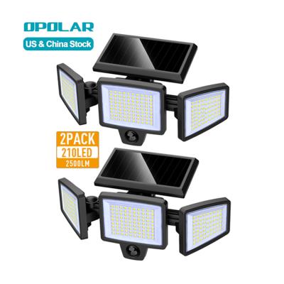 China OPOLAR 2-Pack 210 LED 2500LM IP65 Waterproof Outdoor Solar Flood Lights with 270 Degree Wide Angle Garage Garden Yard LED Lighting for sale