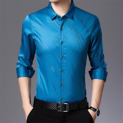 China Anti-pilling 2021 spring and autumn new men's casual thin line printing long sleeve shirt for sale