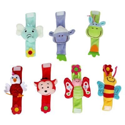 China Hot Sale Eco-friendly Newborn Plush Cartoon Animal Soft Wrist Socks Ratchets Baby Toy For Baby for sale