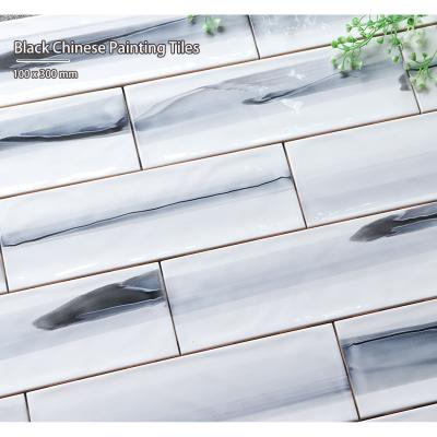 Κίνα 10x30cm Size Black Color China Modern Painting Style Glazed Ceramic Tile Used In Washroom Wall προς πώληση