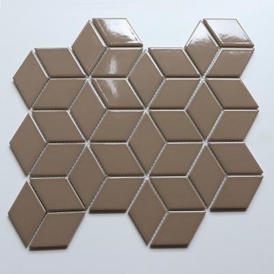 Cina Decorative Glazed Parquet Hexagon Shaped Brown Color Ceramic Mosaic Backsplashes Slab in vendita