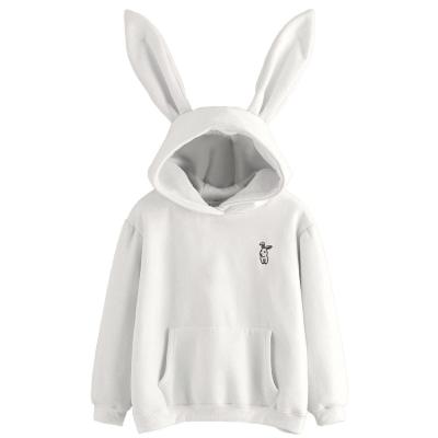 China Anti-wrinkle Autumn New Design Casual Women Kids Cute Candy Color Hoodie With Rabbit Ears Simple Cotton Fleece Padded Pullover Hoodies for sale