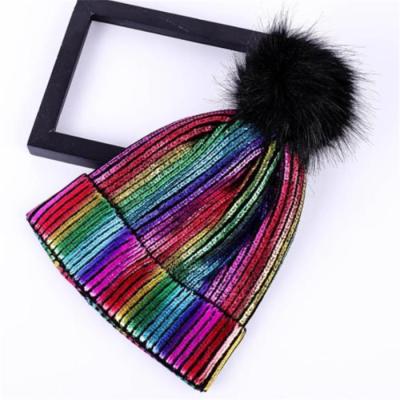 China breathable & Metal Waterproof Color Laser Harajuku Hat Men And Women Cold Couples Knitted Hat Hip-hop Tide Hat Hot Gold Silver Hat for sale