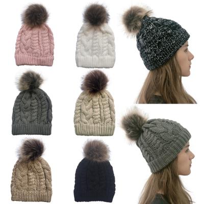 China Wholesale colorful custom wool logo winter hats knitted fur pom pom beanie for women for sale