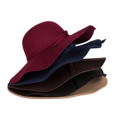 China Image retro style characteristic wool hat, women's large brimmed hat, wool top hat for sale