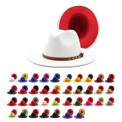 China Wholesale Character Solid Color Polyester Wool Felt Hats Two Tone Fedora Hats For Women Men Party Music Festival Fedora Hat for sale