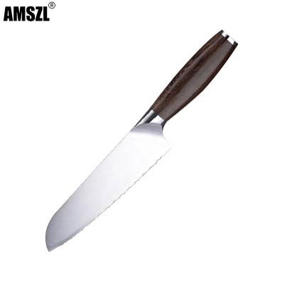 China Sustainable New Design Wooden Handle High Quality Plated Steel Frozen Meat Knife Kitchen Serrated Knife for sale