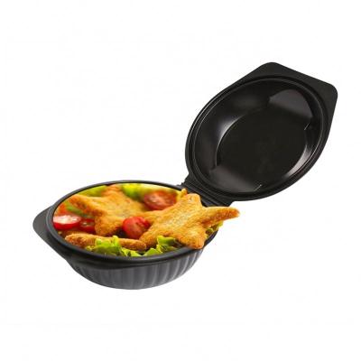 China Disposable Biodegradable Food Packaging Container With Lid Box Around Black Burger Container for sale