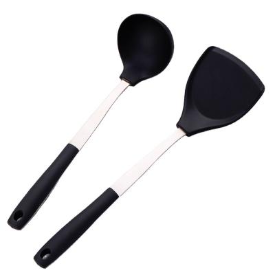 China Sustainable Round Handle Kitchen Tools Spatula Pot and Spoon Scoops Cookware Set Stainless Steel and Stainless Steel Spoons for sale