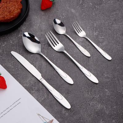 China Viable Fashion Cutlery Spoon Fork Knife Cutlery Sets 5 Pcs Dinner Sets Flatware Stainless Steel 304 High Quality Wave Pattern for sale