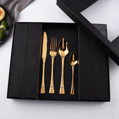 China Modern Luxury Viable Cutlery Set 24 Pcs Fork Spoon Knife Fishtail Handle Stainless Steel Gift Box Wedding Restaurant Gold Flatware Set for sale