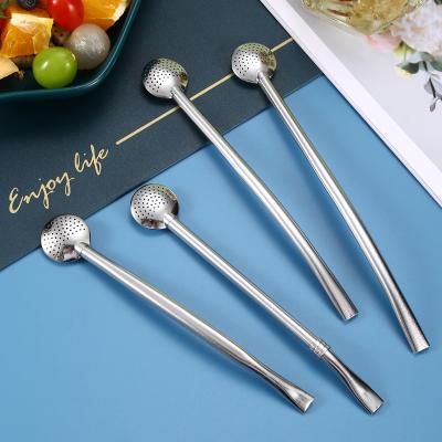 China Disposable Stainless Steel Straw Spoon Flat Mouth for Cola Tea Coffee Flower Tea Drinking Spoon and Fork for sale