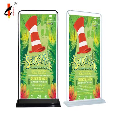 China Metal ABS 80x180cm Tianjin Door Shape Promotional Banner Stand Up Stainless Steel Supermarket Advertising Floor Display Banner Stand for sale