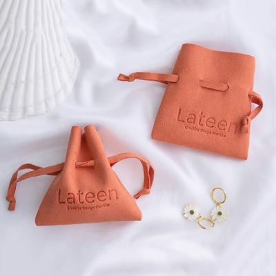 China Newest Logo Mini Small Jewelry Pouch Custom Drawstring Packaging Microfiber Velvet Drawstring Jewelry Bag for sale