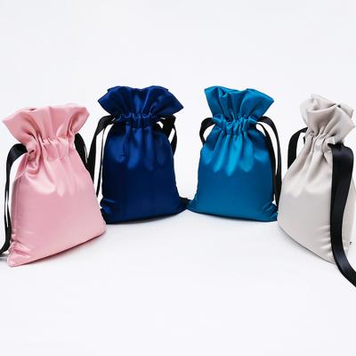 China Newest Satin Cosmetics Storage Handbag Hair Packaging Satin Bags Small Gift Bags Drawstring Jewelry Pouches for sale