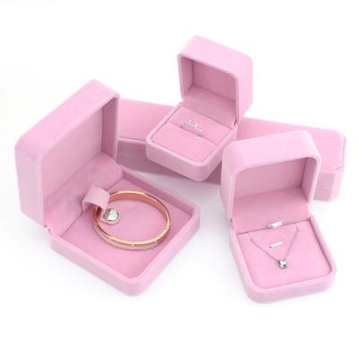 China Jewelry Gifts Packaging Factory Price Luxury Blue Pink Velvet Gift Packaging Box Jewelry Box with Logo for Ring Earring Necklace Bracelet Bangle for sale