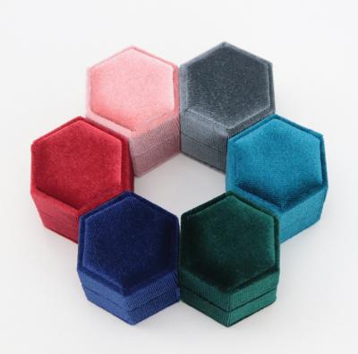 China Fashion Jewelry Ring Box Custom Hexagon Velvet Black Jewelry Box for Ring Necklace Earring for sale