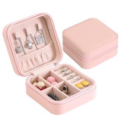 China Custom PU Leather Jewelry Box Case Packaging Portable Gift Boxes Logo Girls Pu Leather Small Travel Jewelry Box Organizer for sale