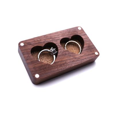 China High Quality Custom Black Walnut Wooden Double Ring Small Jewelry Box Wooden Packaging for sale