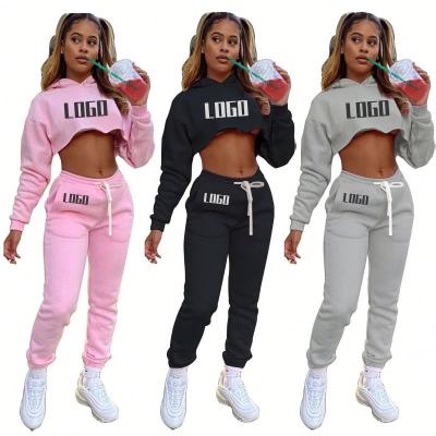 China LD201043 Anti-wrinkle Sweated Hoodie LOGO Cropped Sweatsuit Set Custom Made Tracksuit Women's Sweatpants And Sweatshirts Suit for sale