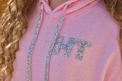 China Anti-Wrinkle Customize Logo Rhinestones Hoodie For Women 3D Embossed Hooded Sweatshirt for sale