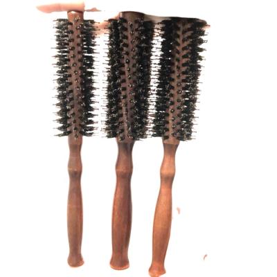 China Round Natural Wooden Handle Boar Bristle Round Styling Hair Brush for sale