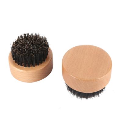 China Custom Men's Wooden Beard Brush Wooden Logo Boar Bristles Small Round for Beard Oil Application Brush for sale