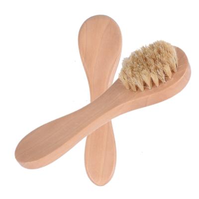 China Body Exfoliation Skin Care Facial Cleanser Sweep Natural Bristle Wooden Face Cleansing Brush for sale