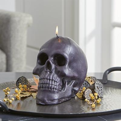 China Custom Printing Box Dye Color Lavender Sage Soybean Palm Wax Customized New 100% Paraffin Wax Halloween Gift Scented Skeleton Skull Candle for sale