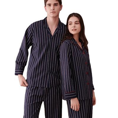 China 2021 Autumn Women Breathable Men Sleepwear Turn-down Collar Long Sleeve Soft Cotton Pajamas Set Women for sale