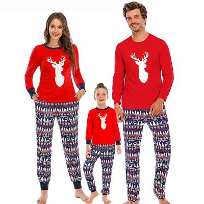 China Top Quality Breathable Long Sleeve Printing Sleepwear 3 Pieces Pajamas Sets Round Neck Family Pajamas Sets for sale