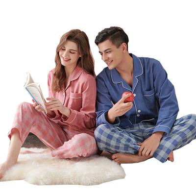 China Fashion Breathable Home Pajamas Woman Long Sleeve Plaid 2 Pieces Set Cotton Pajamas Women for sale