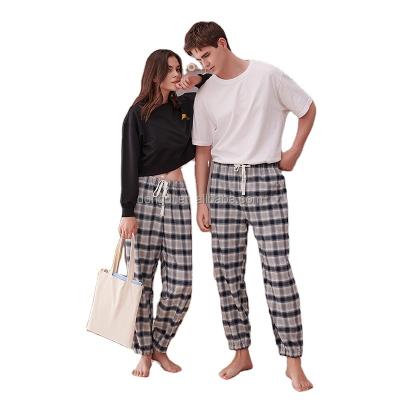 China Breathable Fleece Special Fashion Matching Pajamas Couple Plaid Pajama Pants Women Cotton Pajamas for sale