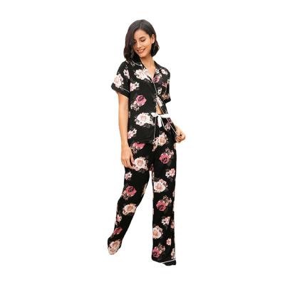 China Best Quality Hot Selling Breathable Black Floral Women's Luxury Pajama Sets 2 Piece Cotton Long Sleeves Pajama Sets For Women for sale