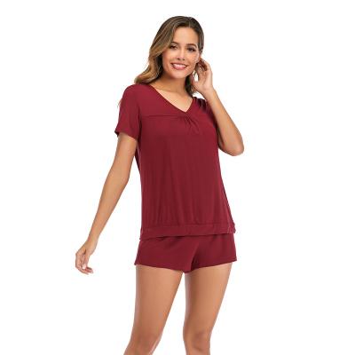 China Dropship Women's Designer Short Sleeve Pajamas Two Piece Comfortable Plain Breathable Ladies Sleepwear for sale