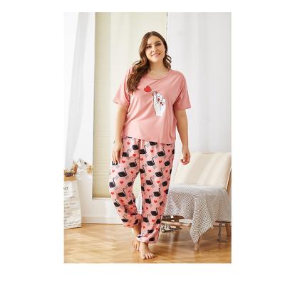 China Bargain Price Breathable Pink Heart Pattern Animal Print Plus Size Pajamas Cartoon Women Sleepwear for sale